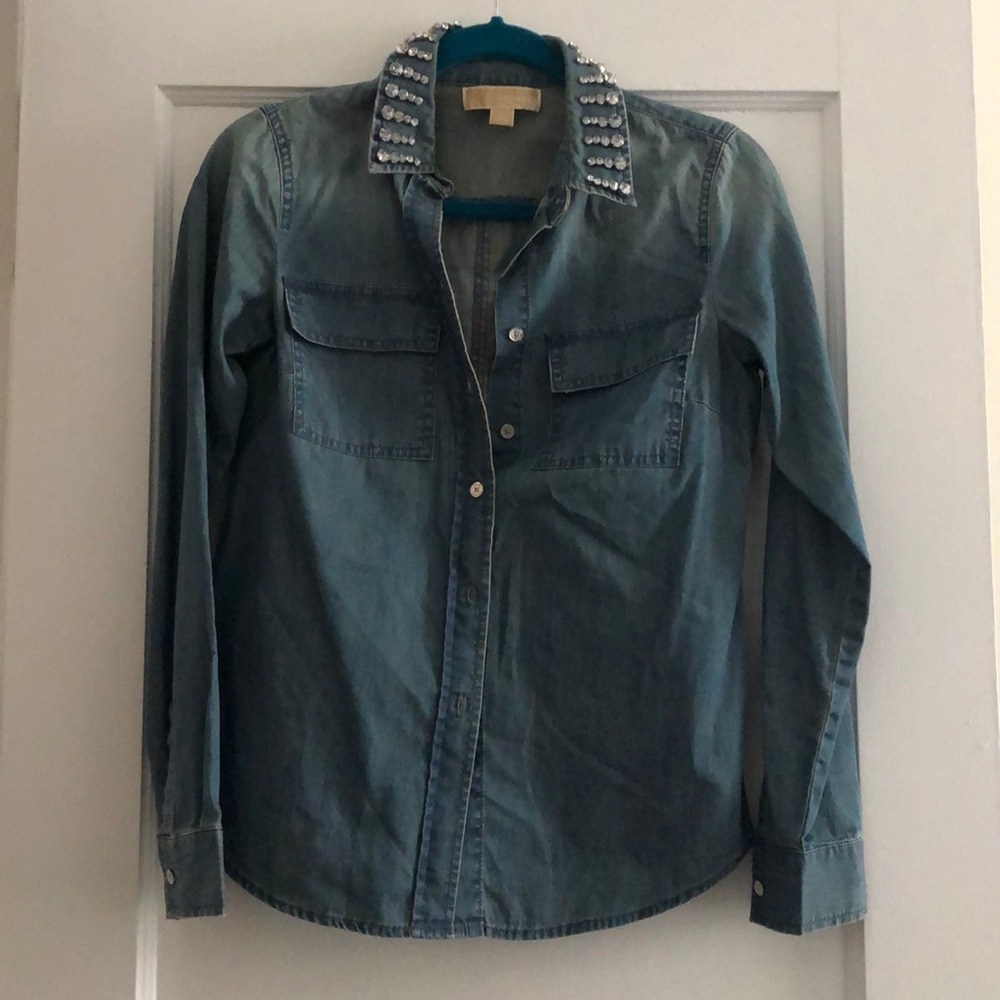 Michael Kors Studded Collar Chambray Shirt
